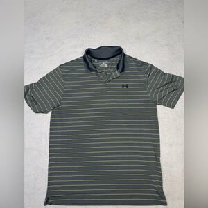 Under‎ Armour Men’s Large Gray/Green Striped Heatgear Golf Polo